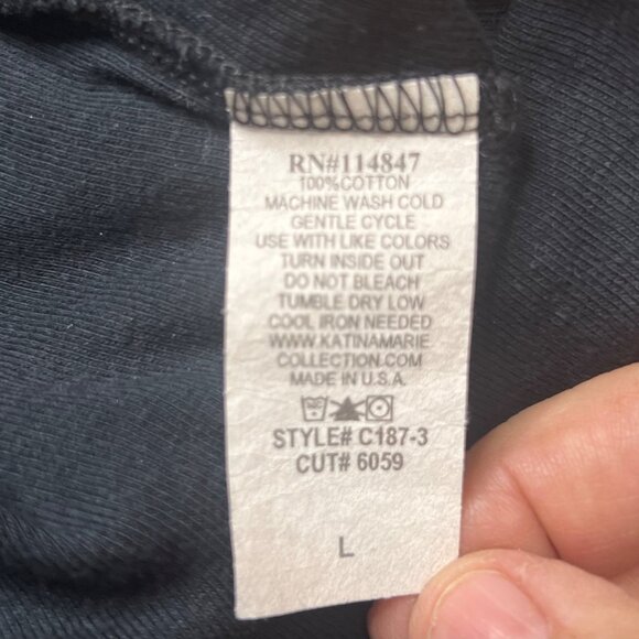 Katina Marie Womens L Blue & Black 3/4 Sleeve Sweater Elegant Damask Supima Cott - Picture 12 of 14